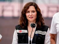 VILLAMANTA, MADRID, SPAIN - JULY 26: The President of the Community of Madrid, Isabel Diaz Ayuso,[**********] speaks to the media during a visit to those evacuated due to the fire in the western mountains, at the La Chopera sports centre, on 26 July, 2026 in Villamanta, Madrid, Spain. The King and Queen visited the sports centre to assess the situation of those affected, show their support for the displaced families and thank the volunteers who are helping to provide care and assistance. The Madrid municipality of Villamanta is hosting residents evacuated from Villa del Prado, Aldea del Fresno and other municipalities in the south-west of the region. (Photo By A. Perez Meca/Europa Press via Getty Images)