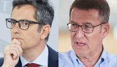 El ministro de Presidencia, Relaciones con las Cortes y Memoria Democrática, Félix Bolaños, y el presidente del PP, Alberto Núñez Feijóo; en sendas imágenes de archivo.