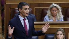 El presidente del Gobierno, Pedro Sánchez durante su intervención en el pleno del Congreso tras la imputación del expresidente Zapatero.