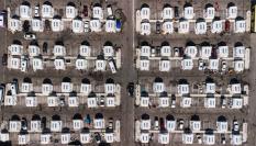 Vista aérea de un campamento instalado en la localidad turca de Antakya, al sur de Turquía