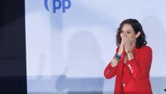 La mandataria madrileña, Isabel Díaz Ayuso, en una imagen de archivo de la celebración de los resultados del 28-M.