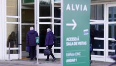 Acceso a la sala donde se celebra el macrojuicio por el accidente de Angrois, en la Cidade da Cultura de Santiago de Compostela.