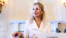 La vicepresidenta segunda y responsable de Sumar, Yolanda Díaz, durante un acto de la Universidad Internacional Menéndez Pelayo (UIMP).