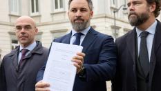 Jorge Buxadé, Santiago Abascal y Espinosa de los Monteros (Vox); en una imagen de archivo.