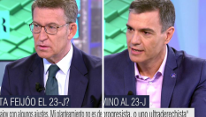 Alberto Núñez Feijóo y Pedro Sánchez, en sus respectivas entrevistas en 'El Programa de Ana Rosa' en Telecinco.