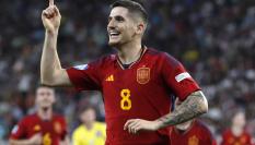 Oihan Sancet celebra el primer gol de la remontada de España en la semifinal de la Eurocopa.