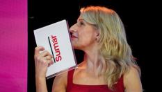 Yolanda Díaz, vicepresidenta segunda del Gobierno, ministra de Trabajo y candidata de Sumar, durante un acto de campaña en Valencia este 8 de julio.