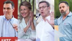 Pedro Sánchez, Yolanda Díaz, Alberto Núñez Feijóo y Santiago Abascal