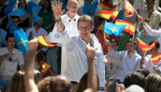 Núñez Feijóo en un acto de campaña del Partido Popular.