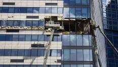 Imagen del edificio de Moscú dañado en el último ataque con drones.