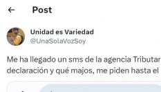 El tuit de la cuenta @unasolavozsoy