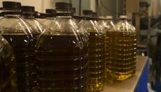 Garrafas de aceite de oliva en los almacenes de una productora en Andalucía.