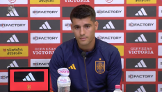 Álvaro Morata, durante la lectura del comunicado de condena a Luis Rubiales