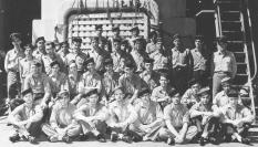 Parte de la tripulación de USS Indianápolis antes de que el buque fuera atacado por un submarino japonés.