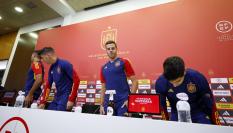 Álvaro Morata, César Azpilicueta, Rodrigo Hernández y Marco Asensio, capitanes de la Selección nacional absoluta, durante su comparecencia tras el 'escándalo Rubiales'.