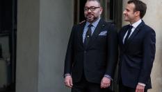 Macron recibe al rey de Marruecos en el Palacio del Elíseo en 2018.