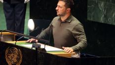 El presidente ucraniano, Volodímir Zelenski, en una imagen de archivo en la Asamblea General de la ONU.