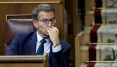 El líder del Partido Popular y candidato presidencial, Alberto Núñez Feijóo durante la segunda votación a su investidura, este viernes en el Congreso.