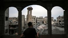 Vista de los daños causados por los bombardeos israelíes en represalia por el ataque insólito de Hamás en Israel.