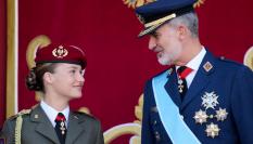 La princesa Leonor y Felipe VI en el desfile del 12 de octubre.
