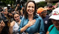 La líder opositora Maria Corina Machado, durante un mitin de las primarias de Vente Venezuela, en Caracas.