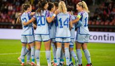 Celebración de las jugadoras españolas en Suiza