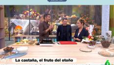 Pablo Ojeda junto a Iñaki López y Cristina Pardo hablando de los beneficios de las castañas