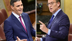 Pedro Sánchez y Alberto Núñez Feijóo, en el debate de investidura en el Congreso este miércoles 15 de noviembre.