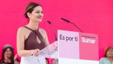 La eurodiputada Sira Rego (IU), durante el acto de cierre de campaña del 23-J de Sumar, en el madrileño parque Tierno Galván.