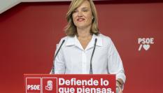 Pilar Alegría, durante una rueda de prensa de la Ejecutiva del PSOE en abril de 2023.