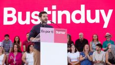 Pablo Bustinduy, nuevo ministro de Derechos Sociales, Consumo y Agenda 2030, durante el cierre de campaña de Sumar en el madrileño parque Enrique Tierno Galván.