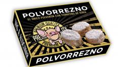 Una caja de 'polvorreznos', polvorones artesanos con sabor a torrezno de la firma soriana El Beato.