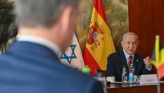 El primer ministro israelí, Benjamin Netanyahu, durante su reunión con el presidente del Gobierno, Pedro Sánchez.