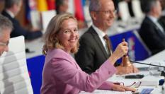 Nadia Calviño, en una sesión de trabajo de la UE durante la Presidencia española