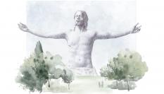 Boceto de Javier Viver con la escultura gigante del Jesús de Sagrado Corazón.