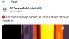 El tuit del PP de Madrid
