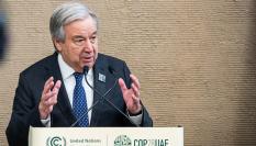 Antonio Guterres, secretario general de la ONU, durante su intervención en la COP 2023 en Dubái.
