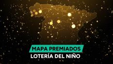 Mapa de las ciudades premiadas con la Lotería del Niño 2024