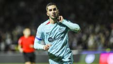 El delantero del Barcelona Ferrán Torres celebra tras marcar el 1-1 ante Unionistas de Salamanca