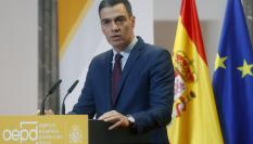 El presidente del Gobierno, Pedro Sánchez durante la presentación de la Estrategia sobre menores, salud digital y privacidad de la Agencia Española de Protección de Datos.