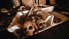 Calaveras y restos óseos recuperados en una exploración arqueológica en Nápoles.