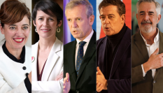 Los candidatos de las principales formaciones que concurren a las elecciones gallegas del 18-F. De izquierda a derecha: Marta Lois (Sumar Galicia), Ana Pontón (BNG), Alfonso Rueda (PPdeG), Xosé RamónGómez Besteiro (PSdeG) y Álvaro Díaz-Mella (Vox). Faltan en la imagen Isabel Faraldo (Podemos Galicia) y Armando Ojea (Democracia Ourensana).