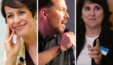 La candidata del BNG, Ana Pontón; el cofundador de Podemos y exvicepresidente del Gobierno, Pablo Iglesias; y la candidata de Podemos Galicia el 18-F, Isabel Faraldo; en sendas imágenes de archivo.