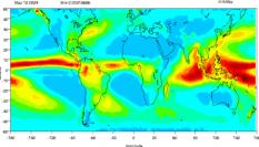 Mapa que muestra grandes cambios en la precipitación en los trópicos, con un desplazamiento hacia el sur de la Zona de Convergencia Intertropical Atlántica.