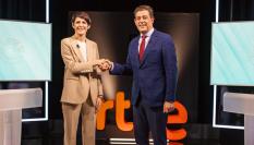 Ana Pontón y José Ramón Gómez Besteiro, en el plató de RTVE