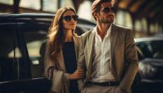 Pareja rica con su coche