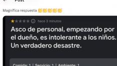 La reseña que le han dejado al dueño de un restaurante