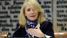 La presidenta interina del Consejo de Administración de la Corporación RTVE, Elena Sánchez Caballero, comparece en la Comisión Mixta del Senado, este jueves.