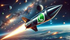 Un cohete con el logo de WhatsApp rumbo al espacio