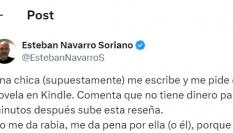 El tuit del escritor Esteban Navarro